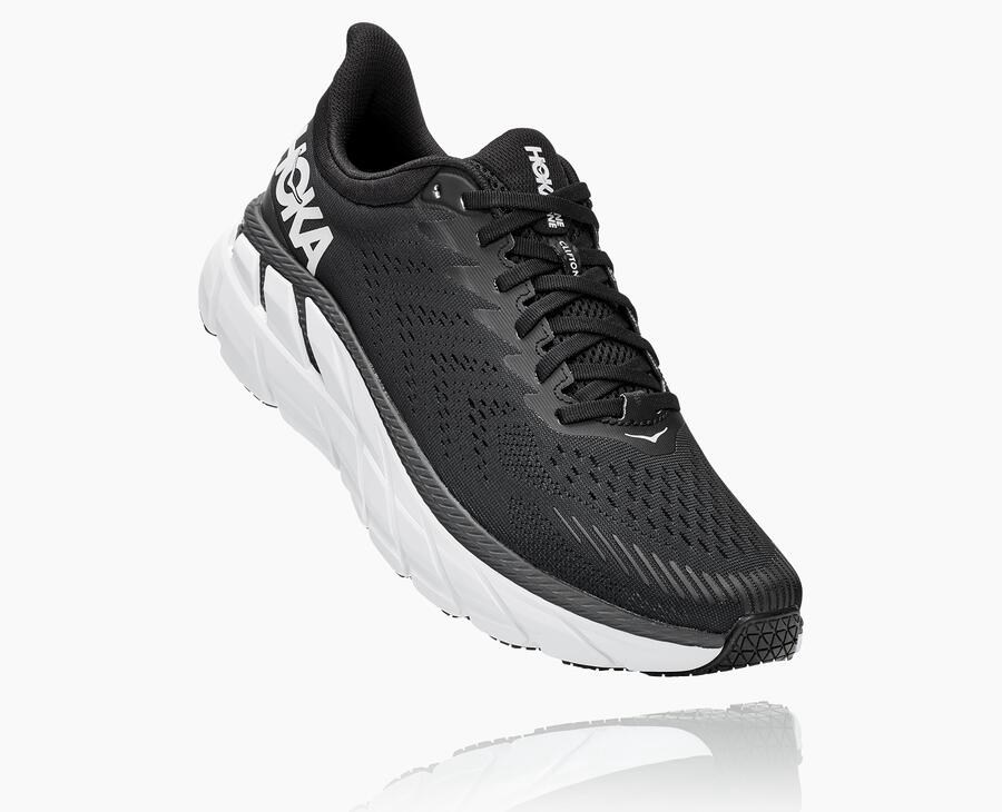 Hoka Mens Running Shoes NZ - Hoka One One Clifton 7 Black/White (KZP816427)